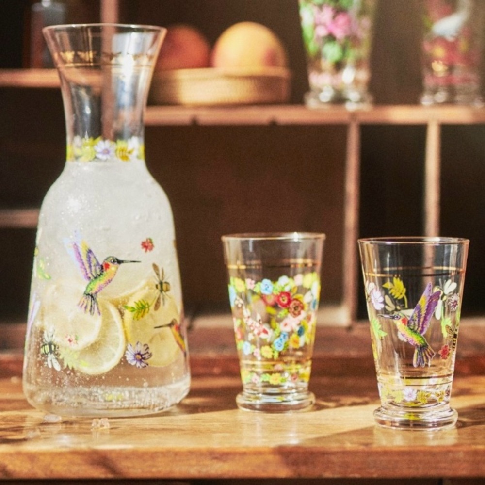 Anthropologie Floral Glass Carafe - Lou Rota - NWT
